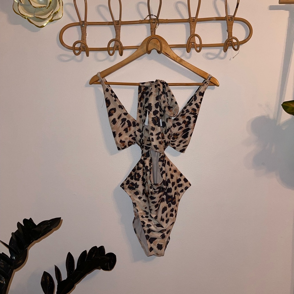 Aerie Leopard Wrap Tie Swimsuit (Full Back Coverage)